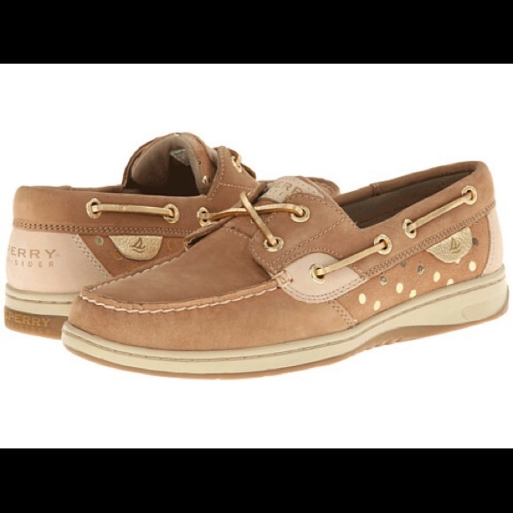 Women’s gold polka dotted sperry topsiders